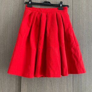 Bright Red Pleated A-Line Skirt with thick fabric pockets